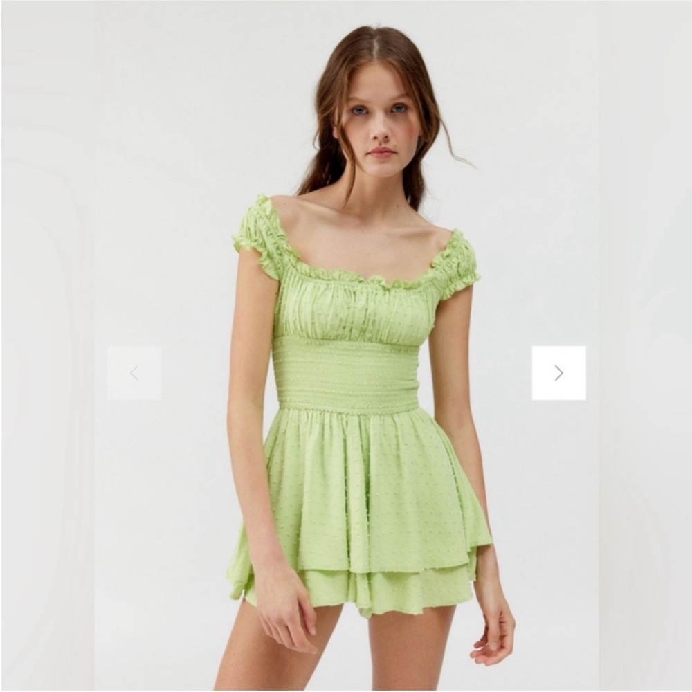 NWT UO Rosie Smocked Tiered Capped Sleeve Ruffle Romper - size XS